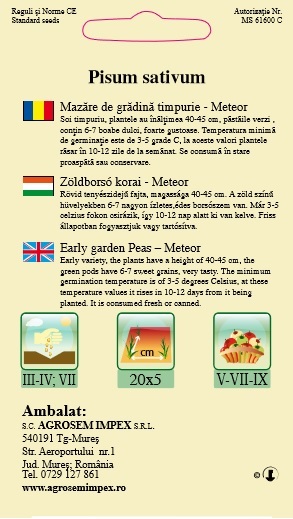 Mazăre de grădină timpurie - Meteor